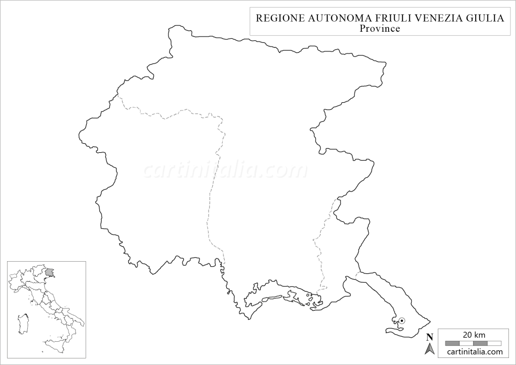 Cartina muta del Friuli Venezia Giulia da stampare e aggiungere nomi