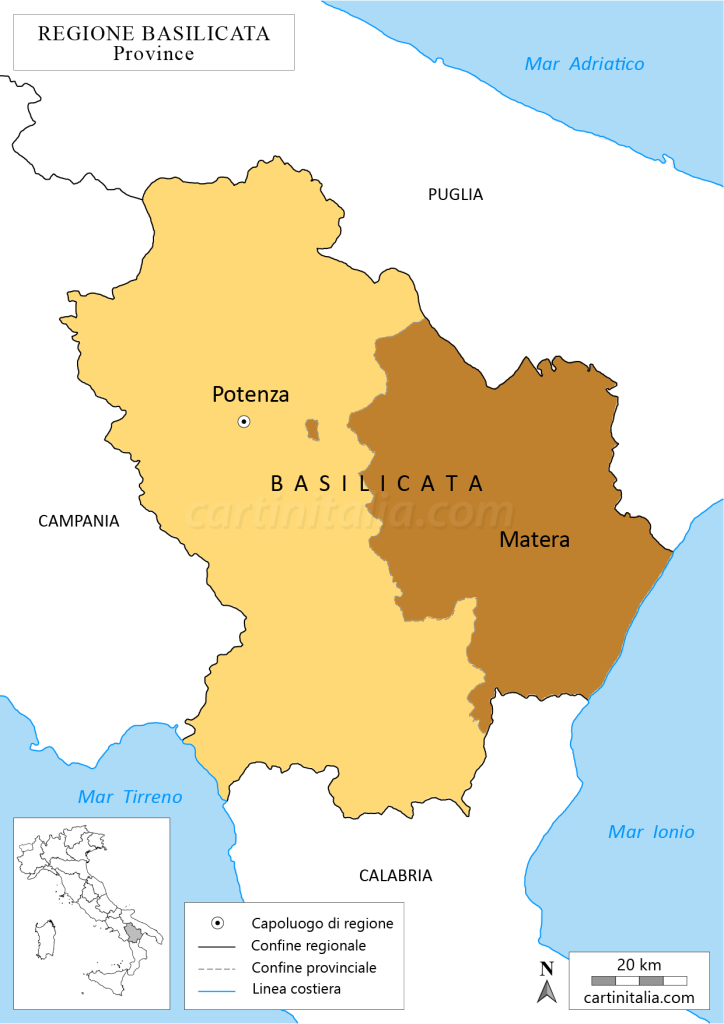 Cartina politica della Basilicata con province