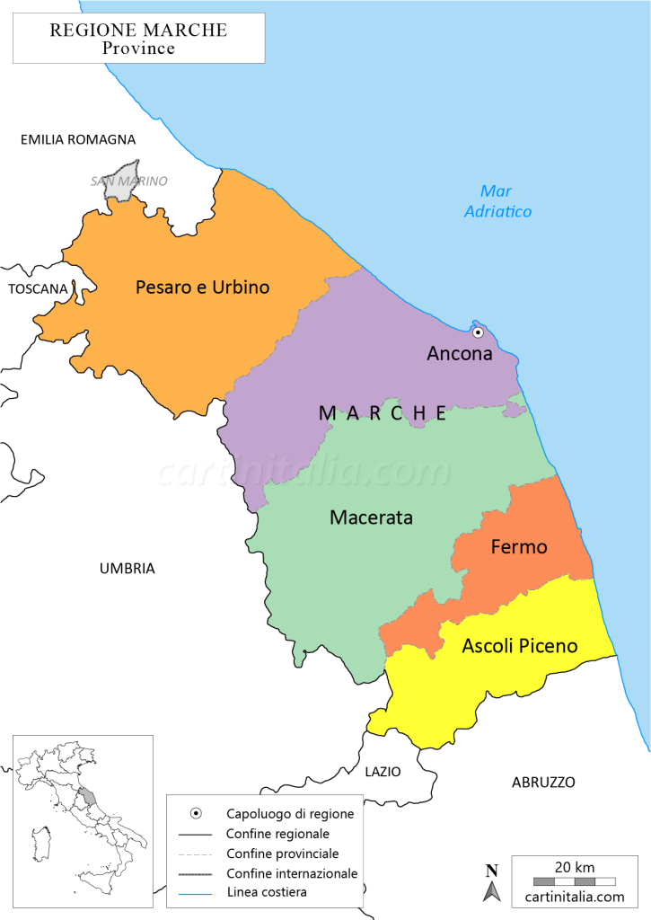 Cartina politica delle Marche con province