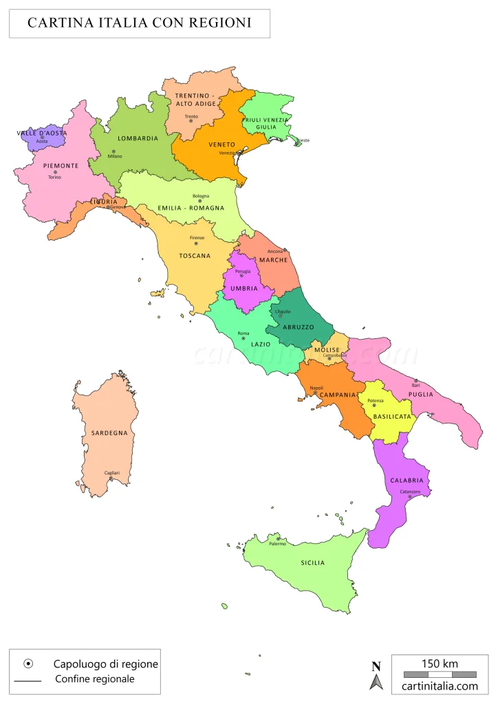 Cartina d'Italia regioni e capoluoghi